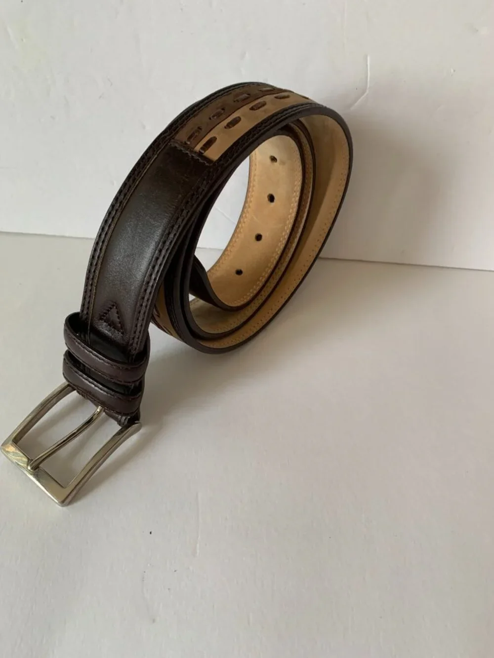 CARROLL & CO. Beverly Hills Pasadena Handmade in Spain Leather Belt Brown Beige